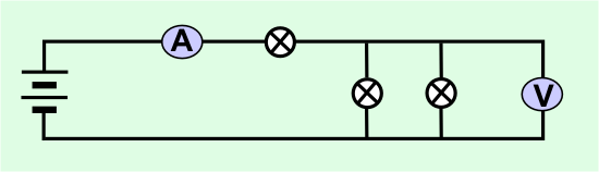 diagram of a circuit with two lights in parallel and one in series