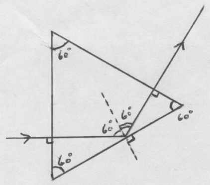 diagram of light beam entering a triangular prism and emerging