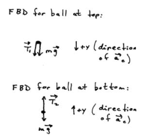 Free Body Diagrams of a ball at the top and bottom