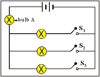 Diagram of 4 light bulbs in a circuit