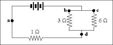 diagram of circuit with three resistors and a battery