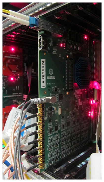  14-bit, 100MHz front-end digitizer module for the custom-designed GRIFFIN digital data acquisition system.