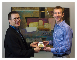 Grant Walters (right) is presented with the Nanoscience Medal by Prof. John Dutcher (left)
