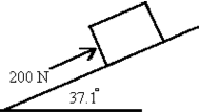 Diagram indicating a 20.0 kg crate is being pushed up the inclined plane by the 200 N force